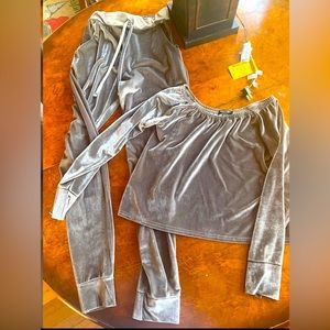 2 piece off the shoulder jogger set velvet texture